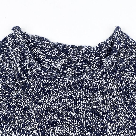 L.L. Bean Cotton Ragg Funnelneck Pullover Marled Knit Sweater Navy Sz M - NWOT - Picture 3 of 10